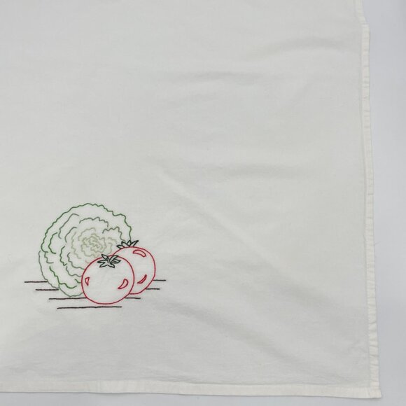 Embroidered Tea Towel Oversize Tomato Lettuce Produce Vegetables White Kitchen - Picture 5 of 7